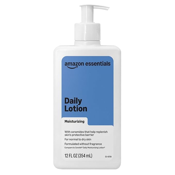 Amazon Essentials Daily Moisturizing Lotion for Face and Body, Fragrance Free, with Ceramides, 12 fl oz, 1-Pack