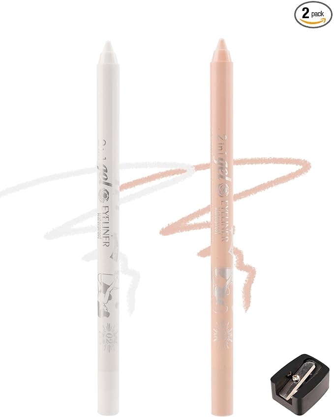 White Nude Waterline Eyeliner Gel Pencil, Long Stay Eyeliner Waterline Waterproof Smudge-Proof, Safe for Sensitive Eyes, Eye Liner Brightener Pen with Sharpener, Soft Cream Rich Color Eye Makeup Pen