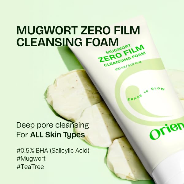 Orien Mugwort Zero Film Cleansing Foam 5.07 fl.oz, 150ml ㅣDaily Makeup Blackhead Removal No pore clogging Korean skincare double cleansing