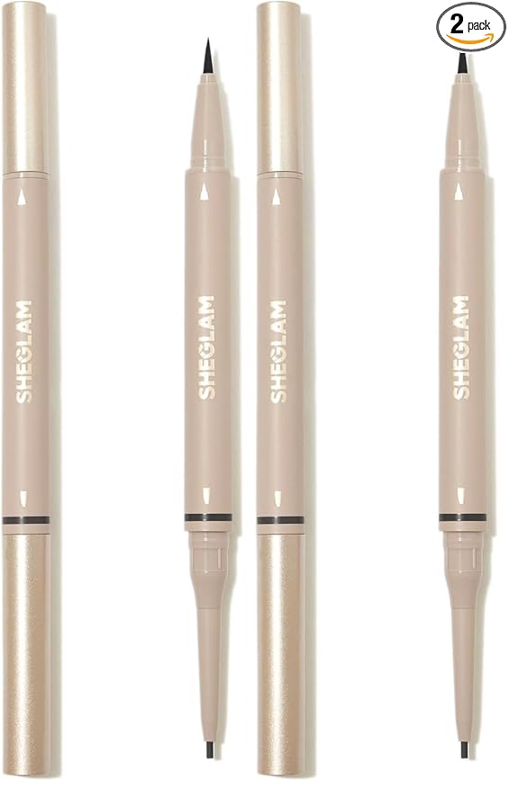 SHEGLAM Dual-Sided Eyebrow Pencils Cream Waterproof Long Lasting Eye brow Pen Makeup - Chocolate (Pack of 2)