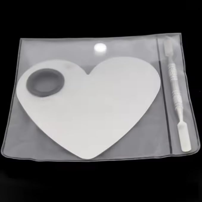 1Set of Heart Shaped Nail Plate Stainless Steel Cosmetic Face Makeup Palette with Spatula for Beauty Foundation DIY Mixing Tool Nail Salon Home Use (Heart shaped color palette)