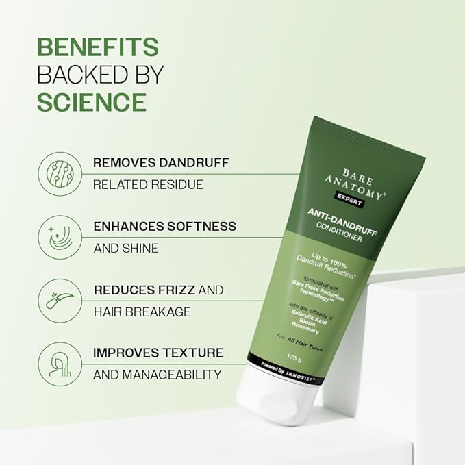 Bare Anatomy Anti-Dandruff Hair Conditioner with Biotin, Salicylic Acid & Rosemary | Removes Flaky Buildup | Moisturizes & Strengthens Hair | Reduces Frizz & Breakage | For All Hair Types | 175gm