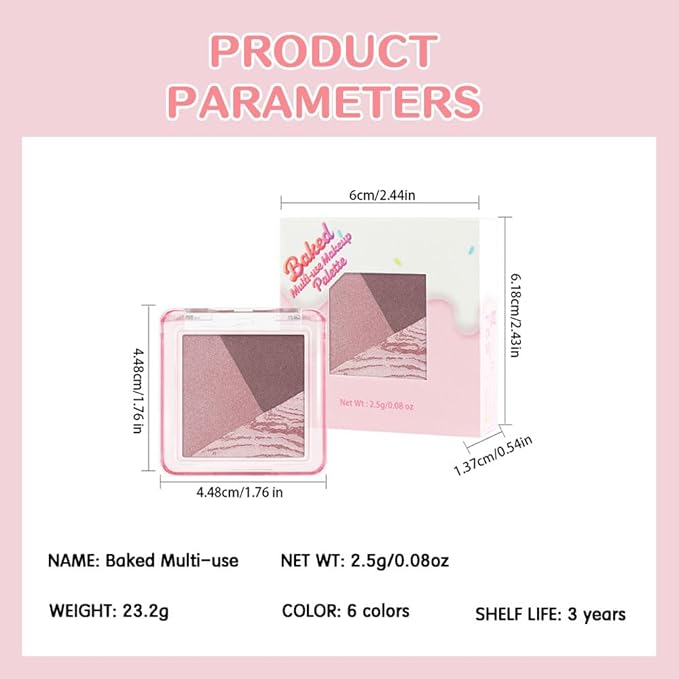 Mini Pink Brown Baked Eyeshadow Palette, 3 Shade Shimmer Eye Shadow, Soft Romantic Glam Makeup, Smooth Blendable & Buildable, No Fallout, Long-Lasting Daily & Glam Looks, Paleta de Sombras de Ojos 03