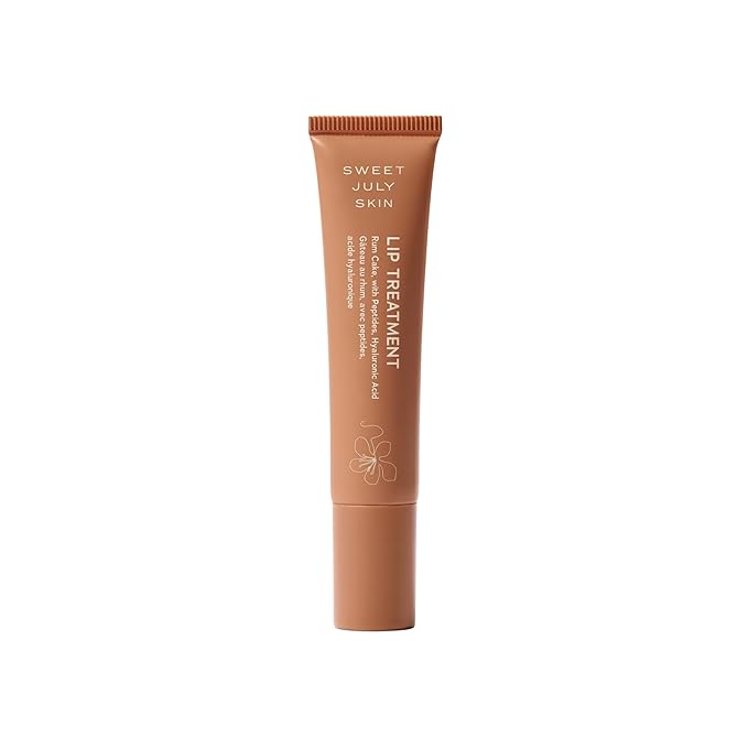 SWEET JULY SKIN Lip Treatment - Hydrating & Plumping Lip Balm with a Lip Peptide and Antioxidant Fruit Oils, Smooths & Softens, Vegan, Clean, 0.5 oz (Rum Cake)