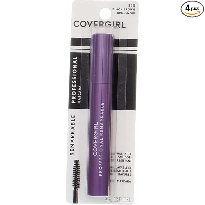 CoverGirl Professional Remarkable Washable Mascara, Black Brown [210] 0.30 oz (Pack of 4)