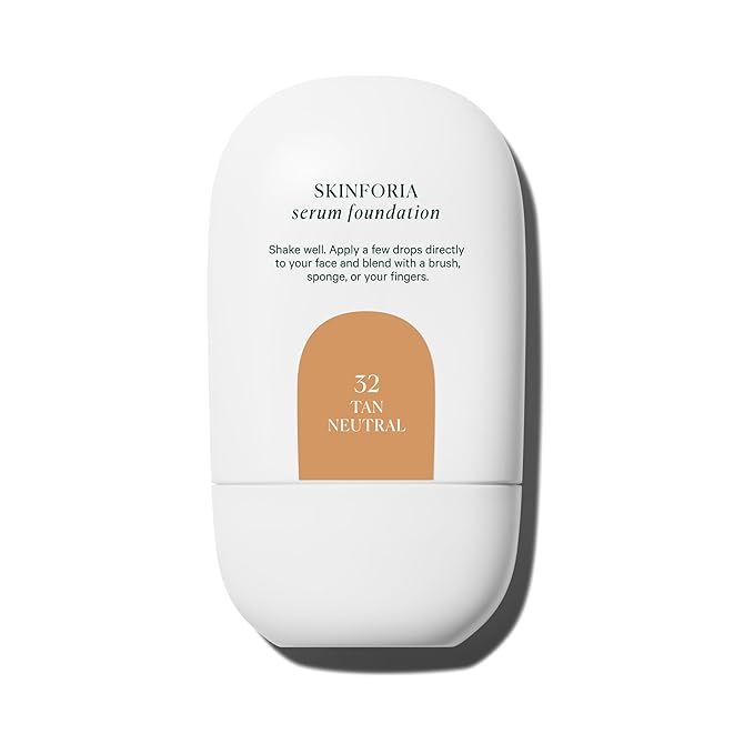 Well People Skinforia Serum Foundation, Lightweight Tinted Formula Hydrates, Smooths, and Evens Skin Tone with Birch Sap and Mushroom Complex, Long-Lasting, Natural Finish, 32 Tan Neutral