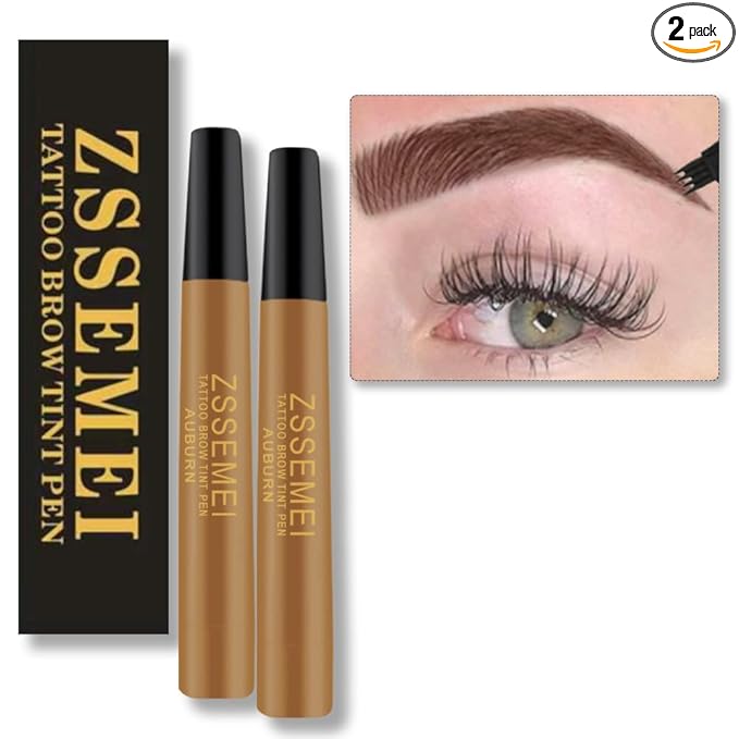 Waterproof Eyebrow Pen for Women - Microblading Tattoo Eye Brow Pencil, Long Lasting All Day, Creates Natural Looking (Auburn - 2 PCS)