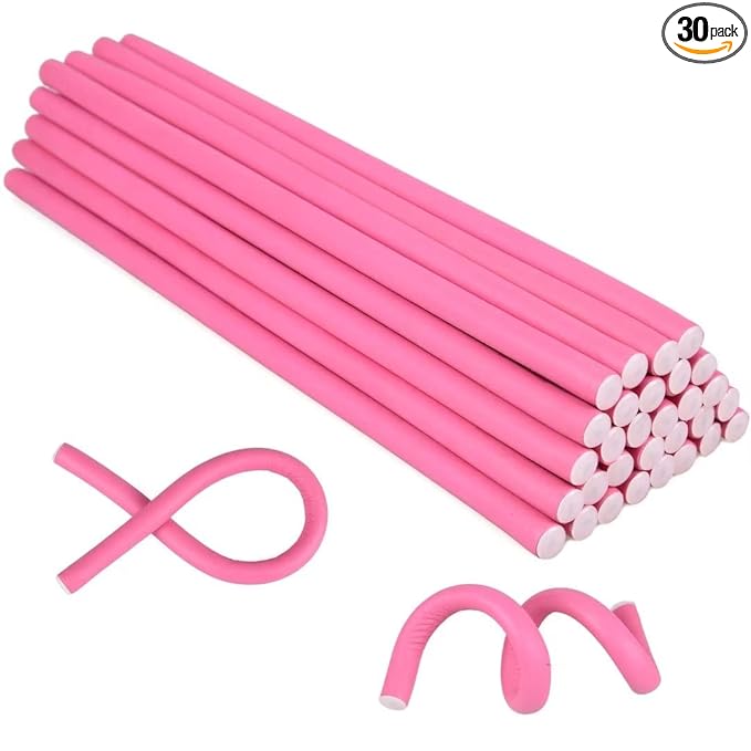 Heatless Flexible Curling Rod, Skinny Small Flexi Rod 9.45" 30 Pieces Soft Twist Foam Tiny Hair Rollers for Tight Curl Women Girl Home Use Long and Short Hair (0.31" Diameter, Pink)
