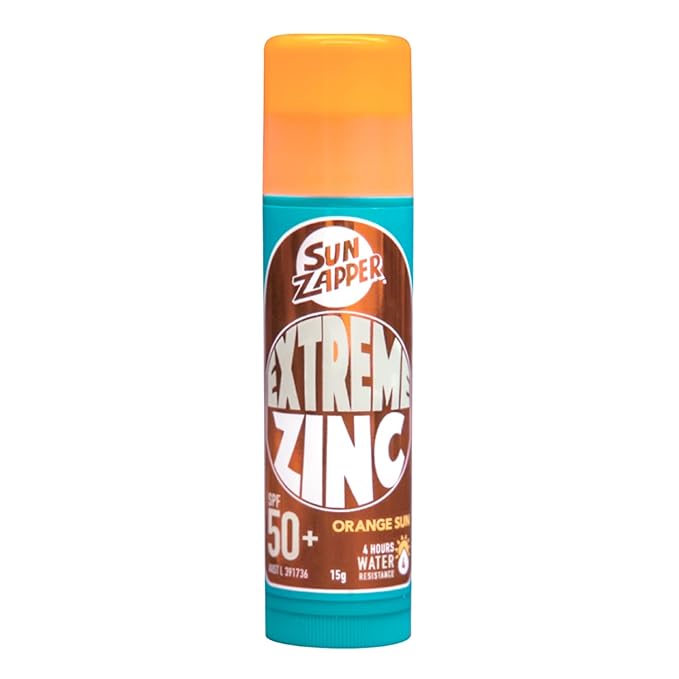 Sun Zapper Extreme Zinc Sunscreen Stick SPF 50+ Orange Sun – Colored Water Resistant Mineral Sunscreen for Face, Zinc Oxide Surf Sunscreen Stick for Water Sports, 15g (0.53 oz), Australian Made
