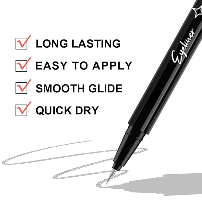 evpct 1Pcs Silver Glitter Sparkling Liquid Eyeliner, Metallic Shimmer Light Silver Eyeliner Liquid Eye Liner Eyeshadow Pencil Face Body Glitter Makeup, Longwear Waterproof, Fake Eyelashes Mascara