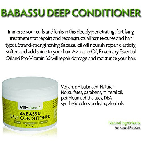 OBIA Naturals Deep Conditioner - Babassu Oil, 8 fluid ounces - Moisturizing, Protein-Free, Repairs Dry, Damaged, Textured, Curly, Natural Hair - Sulfate-Free, Vegan
