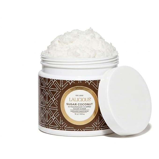 LALICIOUS Sugar Coconut Exfoliating & Moisturizing Body Scrub | Sugar & Coconut Oil | Pre-Shave Scrub for Ingrown Hairs & Razor Bumps | Gently Buffs & Smooths Sensitive Skin | No Parabens | Large 16oz