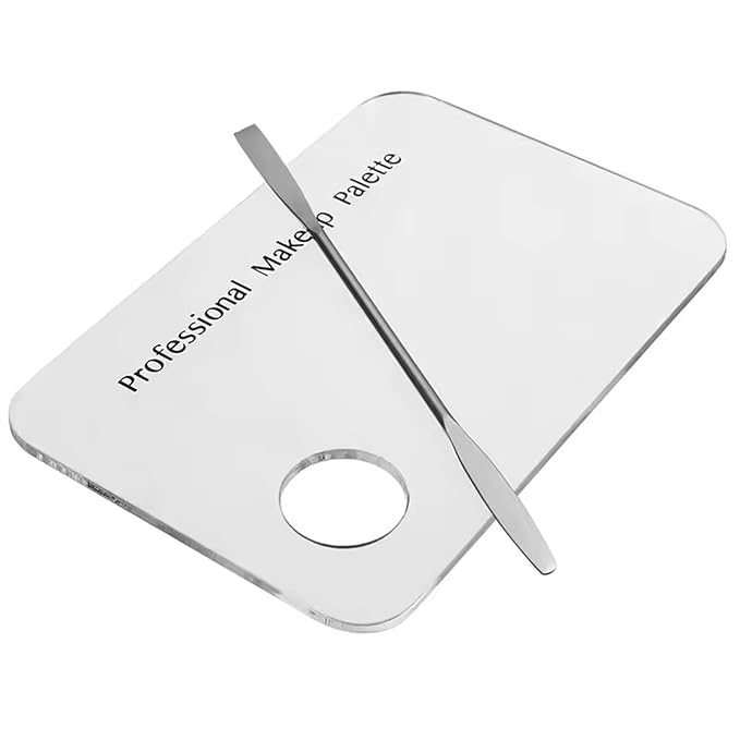 1 Set Acrylic Transparent Makeup Paint Palette Tray for Colors Painting Mixing with Stainless Steel Straight Spatula Nail Art Makeup Tool (Acrylic Color Palette #1)