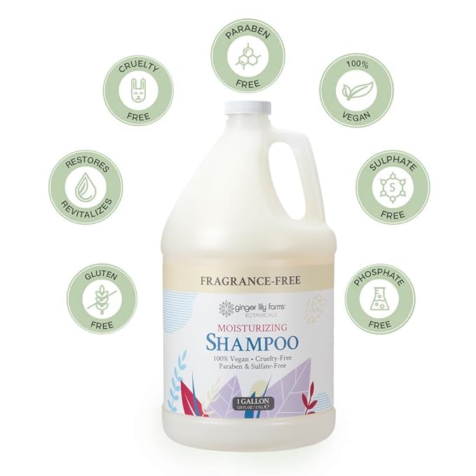 Ginger Lily Farms Botanicals Moisturizing Shampoo for All Hair Types, 100% Vegan & Cruelty-Free, Fragrance Free, 1 Gallon (128 fl oz) Refill