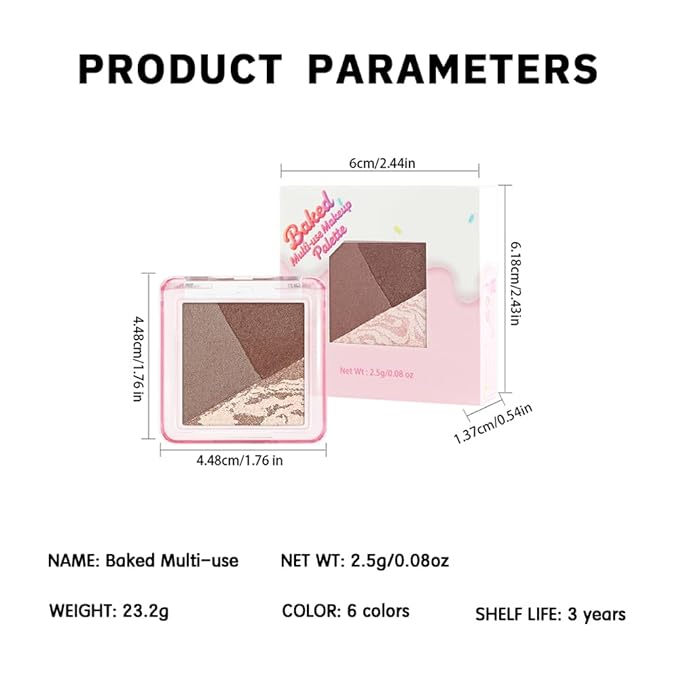 Neutral Brown Nude Shimmer Baked Eyeshadow Palette, 3 Color High Pigment Blendable Eye Shadow Makeup for Older Women,Travel Mini Palette Suitable for All Eye Shapes Vegan Cruelty-Free Smokey Look 06#
