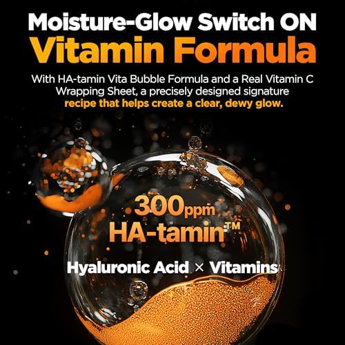 WELLAGE Hyper Toning Vita C Bubble Mask, Korean Skincare, Wash Off Facial Pack for Dull Tired Skin, Brightening and Hydrating, Hyaluronic Acid, Glutathione, Panthenol, 5 Sheets