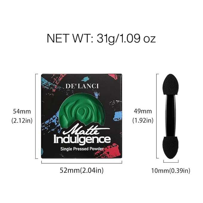 Single Green Eyeshadow Palette with Applicator, Pressed Powder Matte True Green Eye Shadow, Ultra-Pigment, Longwear, Vegan, Waterproof