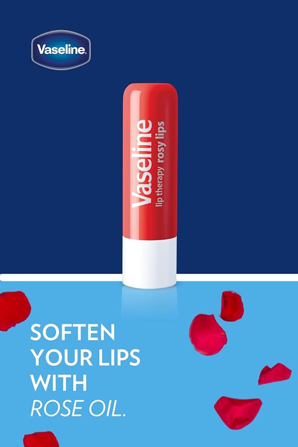 Vaseline Lip Therapy Care Rosy, Fast-Acting Nourishment, Ideal for Chapped, Dry, Cracked, or Damaged Lips, Lip Balm, 4-Pack, 0.16 Oz Each (Pack of 24)
