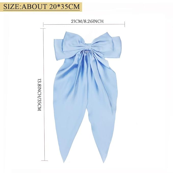 Silky Satin Oversized Long-tail Bow Clip, Large champagne color Hair Bow for Women Girl, Hair Accessories with Long Tail, 1Pcs(#Sky Blue)
