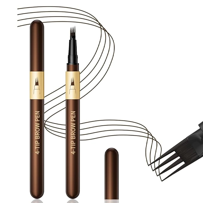 2Pcs 4-Tip Microblading Liquid Eyebrow Pen, Creates Natural Hair-Like Strokes, Waterproof Long-Lasting Smudge-Proof Brow Pen, Light Brown Eyebrow Pencil for Women (Black Brown)