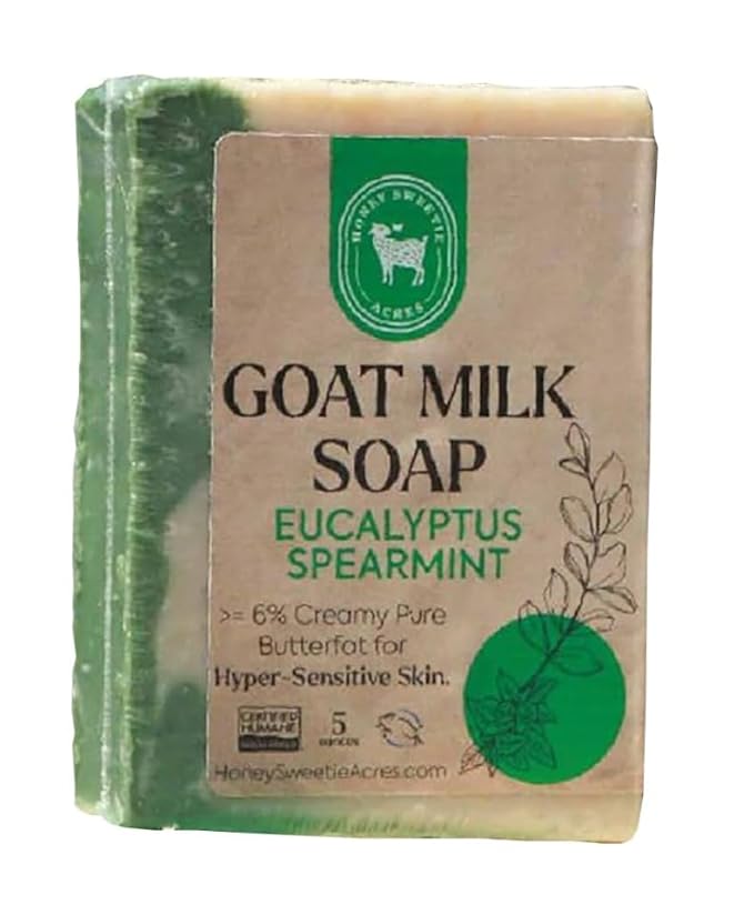 Honey Sweetie Acres Eucalyptus Spearmint Goat Milk Soap - Handmade 5 oz Bar, Made with Natural Ingredients, Moisturizing & Gentle, Made in the USA