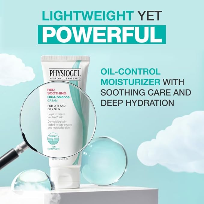 Physiogel Red Soothing Cica Balance Cream, Calming Face Moisturizer with Centella Asiatica, Reduces Visible Redness, For Dry, Oily & Sensitive Skin, 2.7 fl. oz.