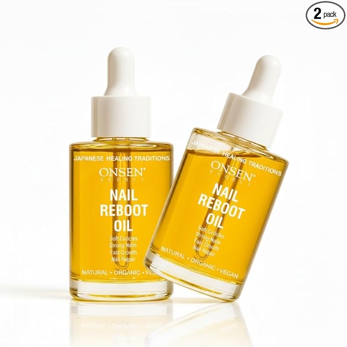 Onsen Secret Nail & Cuticle Repair Oil (2x35ml) - Dry Oil Formula - Japanese Tsubaki, Tea Tree & Jojoba - Strengthens Nails, Repairs Cuticles, Hydrates Skin & Hair - Natural & Vegan