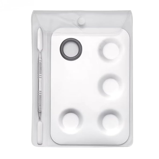 2 in 1 Set Stainless Steel Square Five Holes Mixing Color Palette Tray and Makeup Spatula Tools for Beauty Nail Art DIY (Square five hole color palette)