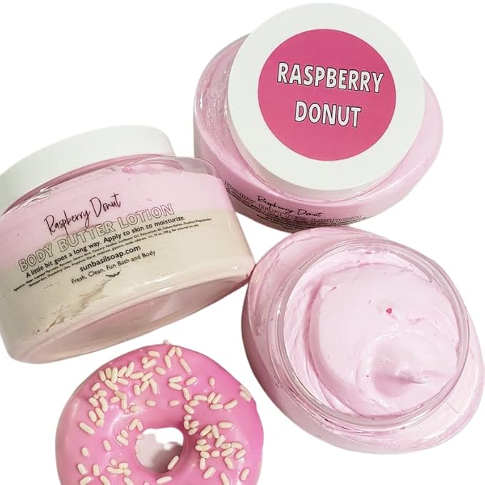 Sunbasil Soap Raspberry Jam Donut Whipped Body Butter Lotion. Skin Softening Hand Cream. Hydrating Moisturizer