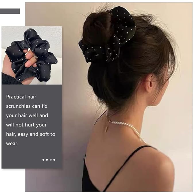 Minkissy Silk Hair Ties - 6pcs Elastic Hair Ties Rhinestone Scrunchies Rhinestone Ponytail Holders for Women Girls - Black
