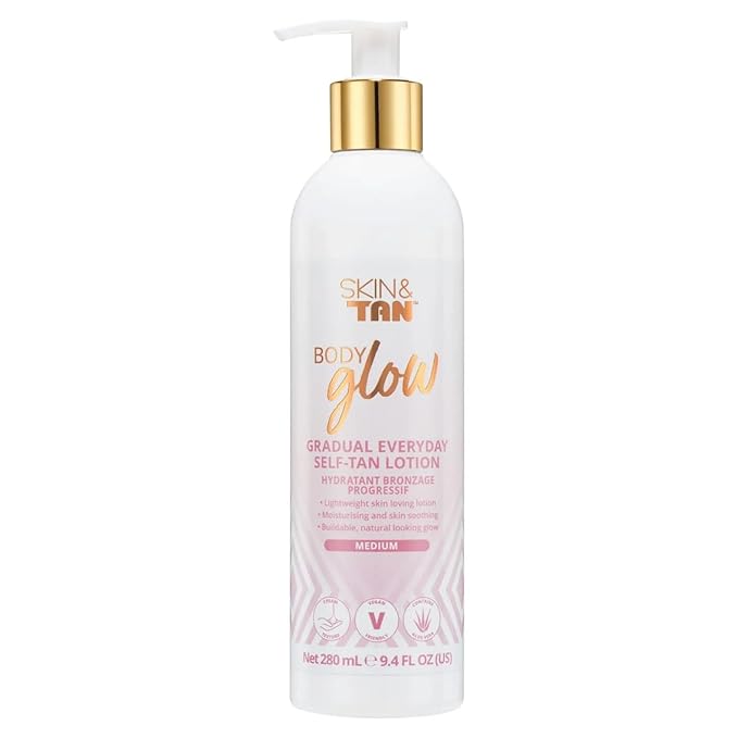 SKIN & TAN Body Glow Blush Gradual Tan Lotion - Peach Scent, Illuminating Shimmer Tint, Moisturizing Formula for Natural Looking Sunless Tanner 9.8 oz