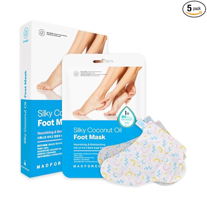 Moisturizing Foot Mask Socks Silky Coconut Oil Booties for Dry, Cracked Feet & Heels | 5 Pairs