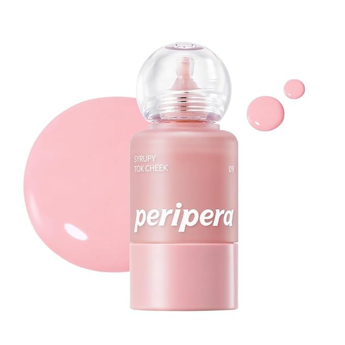 PERIPERA SYRUPY TOK CHEEK 15 Colors, Liquid Blush, Dewy Finish and Hydrates All day, Soft Velvet Texture Face Cheek Tint (09 PALE PEACH)