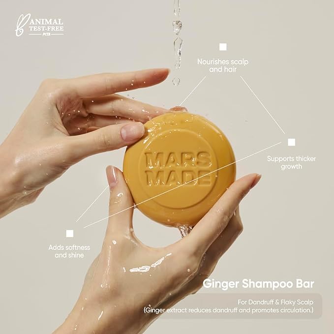 MARS MADE Ginger Shampoo Bar 2.0 - Hydrating & Moisturizing Natural Hair Soap for Hair Vitality & Scalp Nourishment - Solid Shampoo for All Hair Types (120g, 4.23oz)