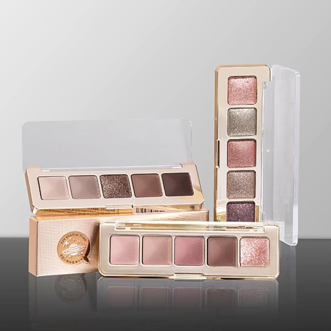 Warm Brown Taupe Neutral Matte & Shimmer Eyeshadow, 5 Color Highly Pigmented Blendable Soft Eye Shadow Palette Makeup for Older Women, Long Lasting Mini Travel Size, Suitable for Mature Skin 03#