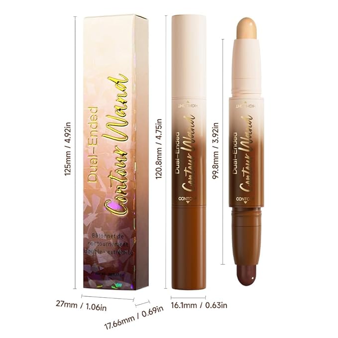 Dual Ended Contour Stick, Nude Brown + Nude Cream Concealer Highlighter, Waterproof No Transfer Long-Lasting 2-in-1 Face Contour Bronzer Stick for Daily Makeup 24#