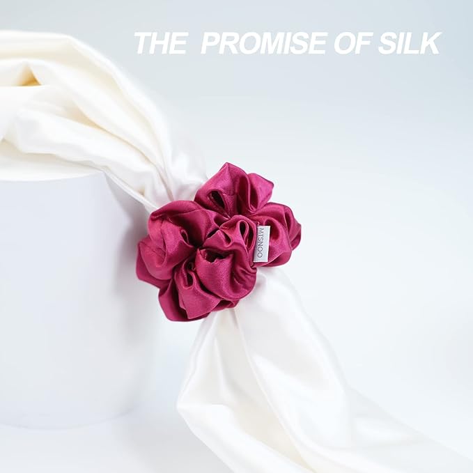 MTSNOO Silk Scrunchie for Hair Sleep, 100% Pure 22 Momme Mulberry Silk Scrunchies for Curly Hair with Elastic Band, 1 Pack, Deep Rose