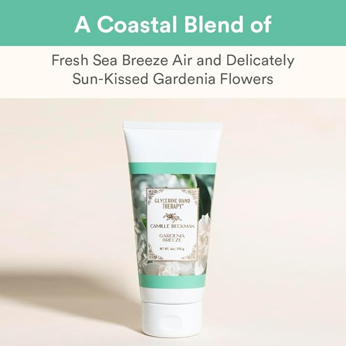 Camille Beckman Glycerine Hand Therapy Cream, Gardenia Breeze, Ultra Moisturizing Hand Cream for Dry, Cracked Hands, Non-Greasy, Paraben-Free, Made in USA, 6 Ounce