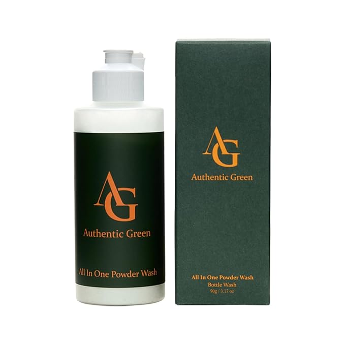 Authentic Green All In One Powder Wash Bottle ㅣ Gentle Natural Cleanser For Face ㅣ Refillable Skincare ㅣ Easy Dissolving Powder Formula ㅣ Daily Refreshing Skin Care ㅣ Botanical Extracts - 90g