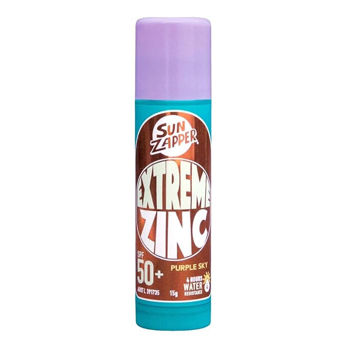 Sun Zapper Extreme Zinc Sunscreen Stick SPF 50+ Purple Sky – Colored Water Resistant Mineral Sunscreen for Face, Zinc Oxide Surf Sunscreen Stick for Water Sports, 15g (0.53 oz), Australian Made