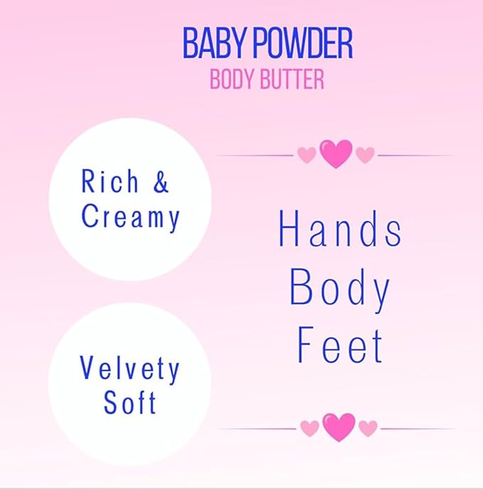 Baby Powder Creamy Whipped Body Butter Nourishing Shea Butter, Cocoa Butter, Coconut Oil, Essential Oils Moisturizer for Body, Feet & Hands Soothes and Softens