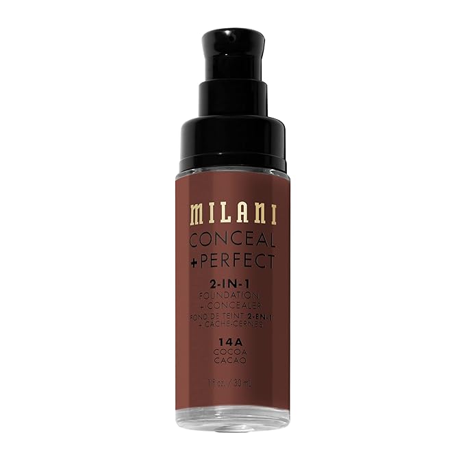 Milani Conceal + Perfect 2-in-1 Foundation + Concealer for a Flawless Complexion, Under Eye Corrector, Cover Redness and Imperfections, Waterproof and Sweatproof - 14A-Cocoa