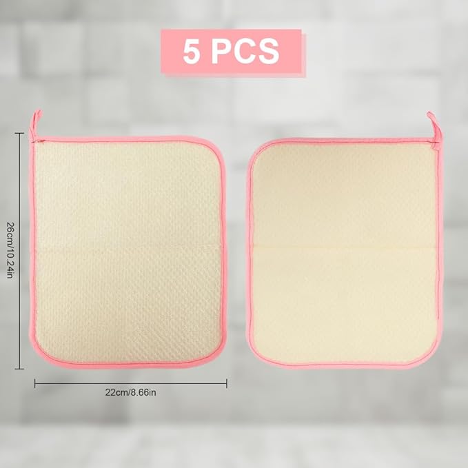 Pink Exfoliating Wash Cloths, 5 Pack, 9.4 x 7.8 inches, Nylon/Cotton, Dual-sided, Machine Washable