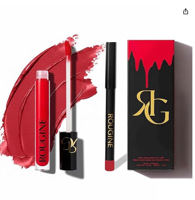 Matte Lipstick & Lip Liner Set for Women – Red Love Shade – Long-Lasting Waterproof 2-in-1 Lip Kit – Smudge-Proof Liquid Lipstick with Precision Liner, Enriched with Vitamin E & Shea Butter