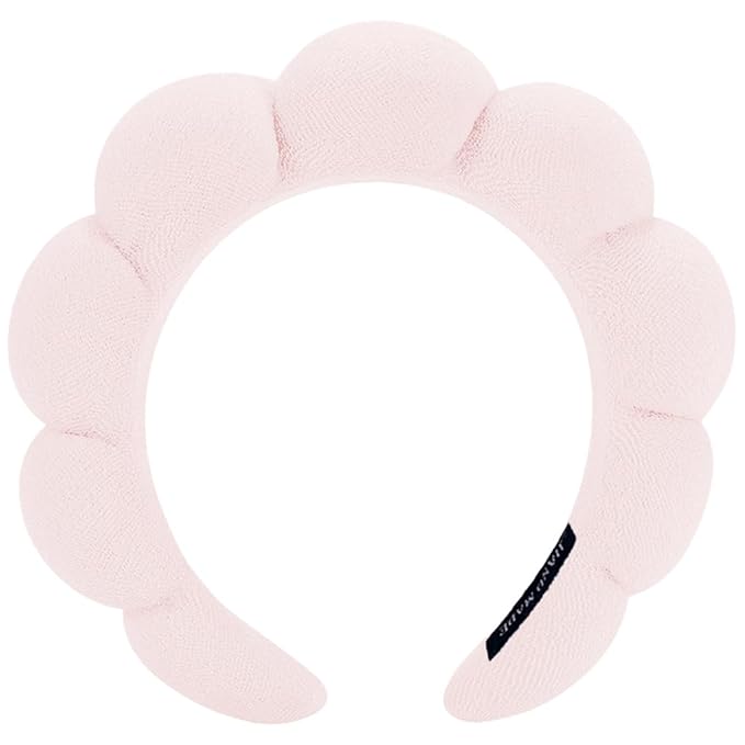 AOENJIE Spa Headbands for Washing Face or Makeup, Sponge Bubble Skincare Headbands, Puffy Terry Cloth Hairband for Women, Skin Care Makeup Headwear Hair Accessories for Girls (Beige)