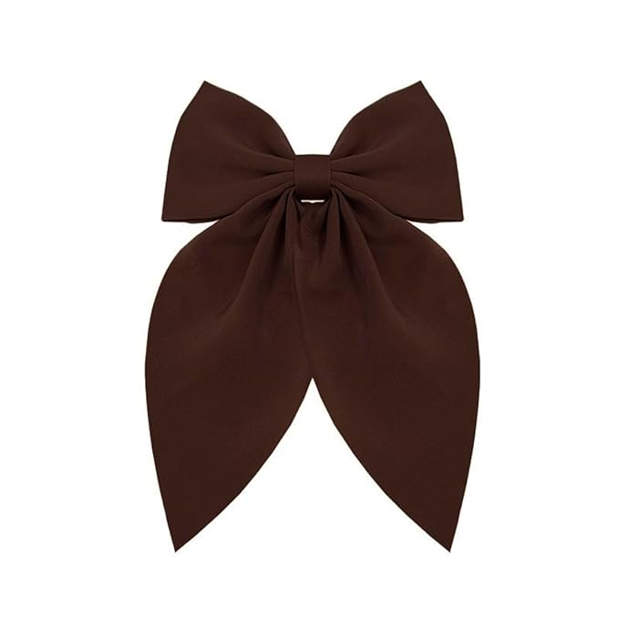 Dark Brown Bows Hair Clips for Women - ZWENJIE Oversized Non-Slip Large Satin French Hair Clip Claw Accessory for Girls Thick/Thin Hair Barrettes for styling