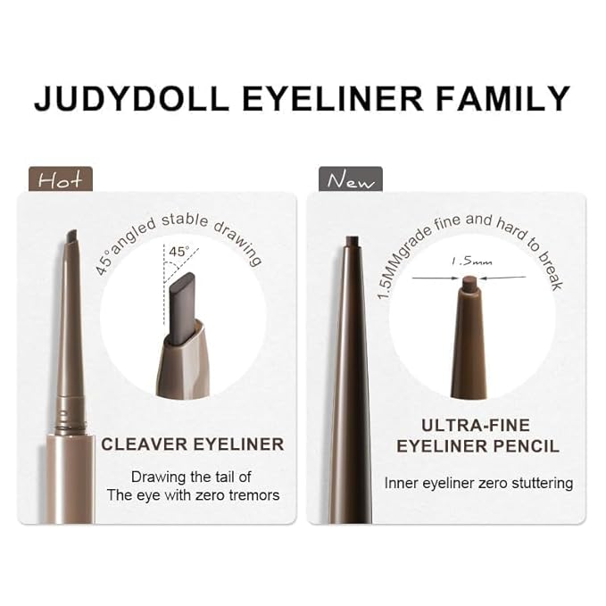 JUDYDOLL Ultrafine Eyeliner Gel Pencil, Fine Lining For Inner & Outer Eyes, Smudge-Proof & Water-Resistant, Smooth Glide Formula (02 Dark Brown)