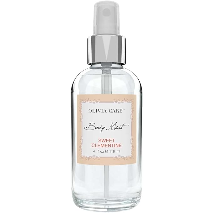 Olivia Care Body Mist Spray Made with Natural Sweet Clementine Scent - Refreshing, Soothing, Cooling & Moisturizing - Eliminate Odor with Fresh Floal Aroma - 4 FL OZ