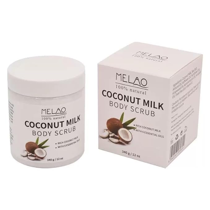 Coconut Milk Scrub, Hydrating & Moisturizing Body, Face, Hand, Foot Exfoliator with Dead Sea Salt, Avocado Oil & Vitamin E - Smooth & Soften Skin - Great Unisex Gift, 12 oz