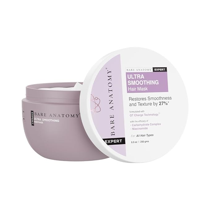 Bare Anatomy Ultra Smoothing Hair Mask Deep Conditioning with Carbohydrate Complex & Niacinamide | For Dry & Frizzy Hair | Sulphate & Paraben Free | For Women & Men | 250 Gm